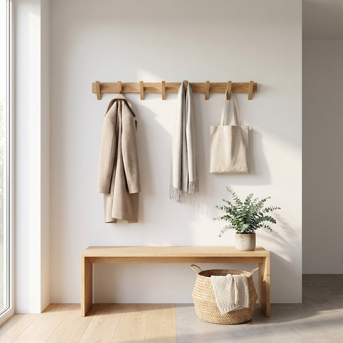 Garderobe ANDA für die Wand mit 8/6 Haken, vollständig aus Massivholz Eiche