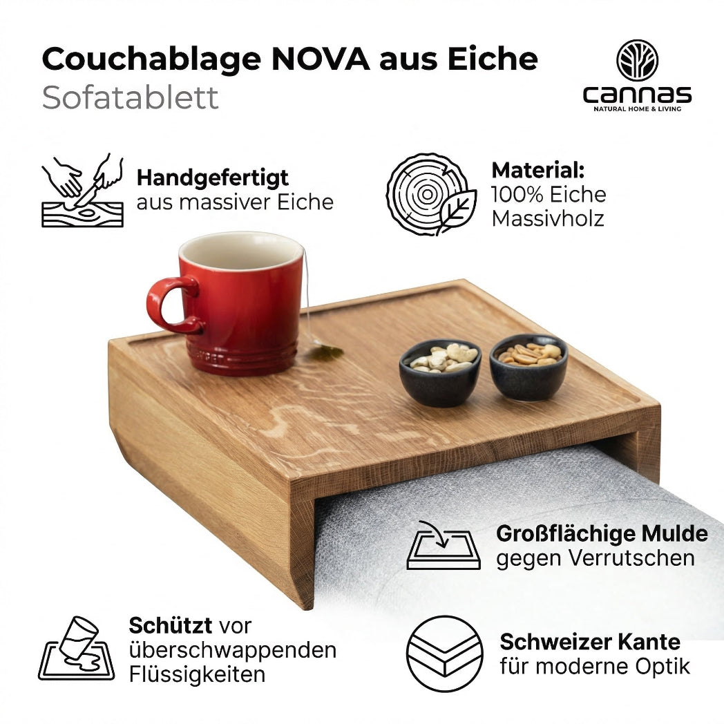 Sofatablett/ Couchablage NOVA aus Massivholz Eiche