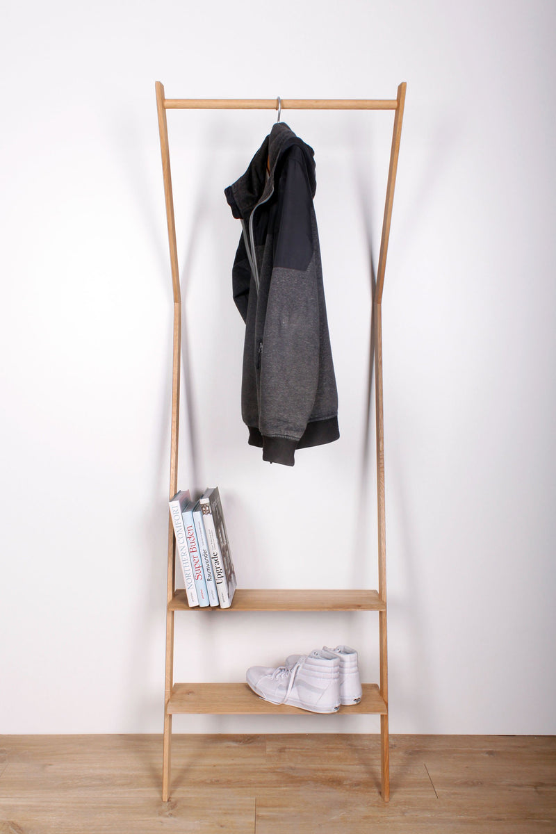 Anlehngarderobe AGA| Wandgarderobe mit Regalen aus Massivholz Eiche | 190 x 63,5 cm